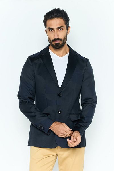 Emporio Armani Men Regular Fit Abstract Semi Formal Blazer, Navy Combo