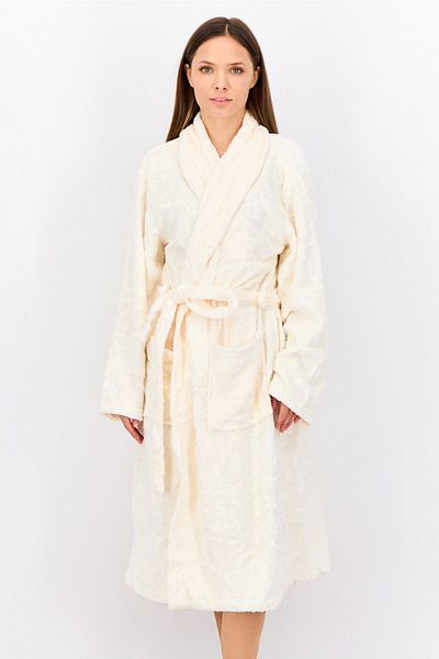 Marilyn Monroe Women Belted Embossed Bath Robe, Light Beige