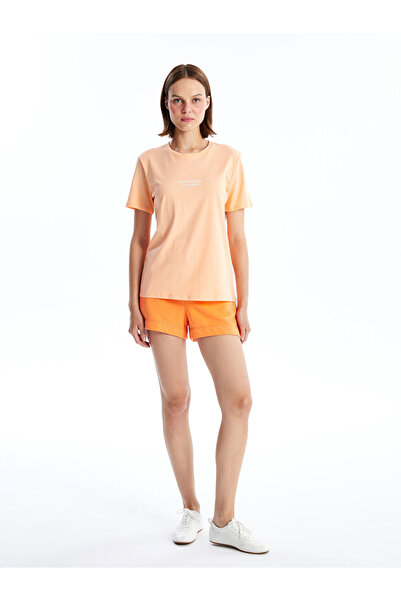 LC Waikiki Πορτοκαλί γυναικείο σορτς με ελαστική μέση και ίσια γραμμή