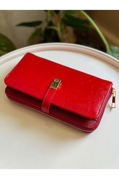 ZEYS Stylish Wallet with Shiny Leather Front Buckle and Phone Compartment