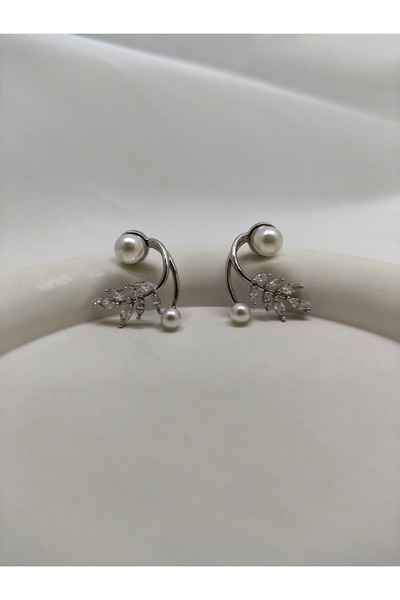 Pera İNCİ TIPALI ZİRKON YAPRAK SILVER KÜPE