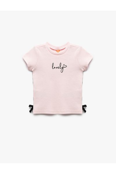 Koton Ribbed Crew Neck Short Sleeve Bow Detailed Cotton T-Shirt