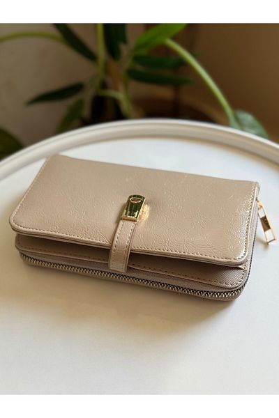ZEYS Stylish Wallet with Shiny Leather Front Buckle and Phone Compartment