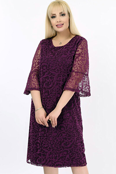 MissKybele Yuvarlak Bisiklet Yakalı Truvakar İspanyol Kol Astarlı Flok Baskıl...