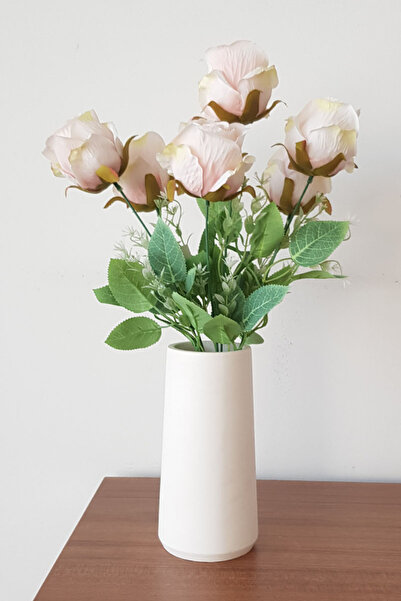 adresiburasi Beton VazodaYapay Çiçek 7 li Yapay Gül Demeti Toz Pembe