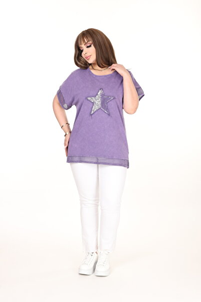 özle fashion Yıldız İşlemeli Eteği Garnili Büyük Beden Bluz