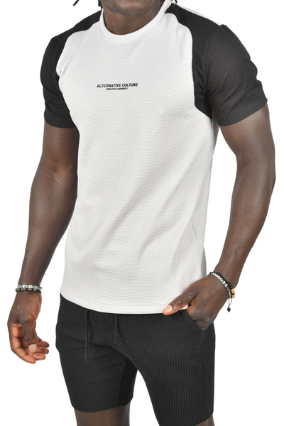 Rizz up Men's Gray Slim Fit Lycra Waffle Fabric T-Shirt with Writing on the Front 2403236