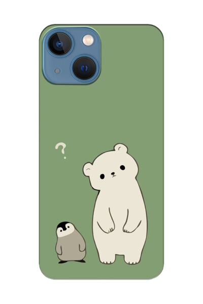 frondcase حافظة هاتف آيفون 13 ميني البطريق والدب الأخضر