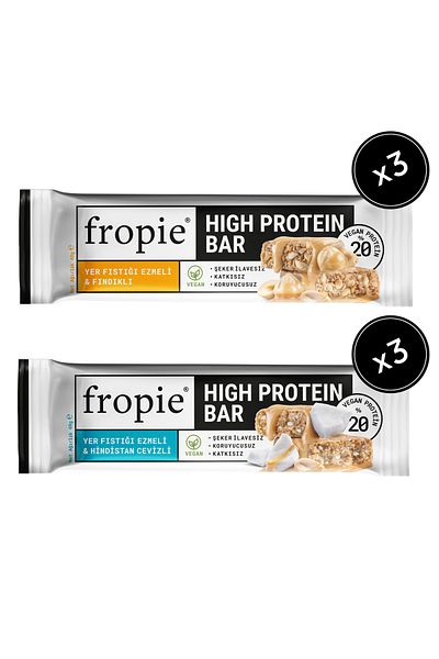 FROPİE Fropie Vegan High Protein Bar Set of 6 - Peanut Butter & Hazelnut & Coconut
