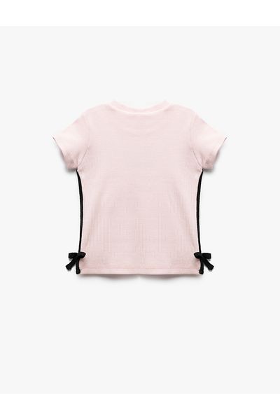 Koton Ribbed Crew Neck Short Sleeve Bow Detailed Cotton T-Shirt