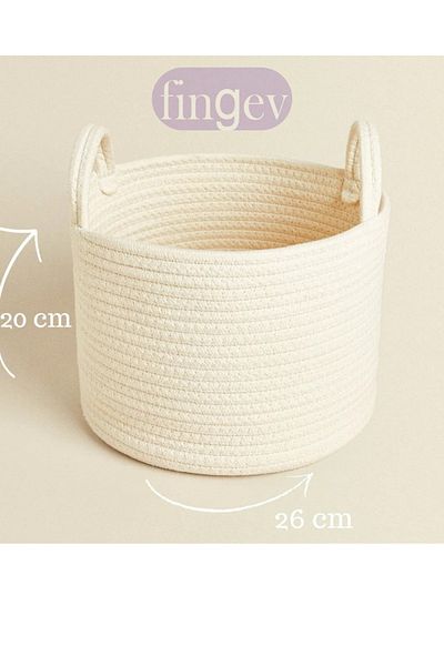 FİNGEV Natural Elegance: 26X20 cm Ecru Jute Basket - Handmade and Multi-Purpose Organizer