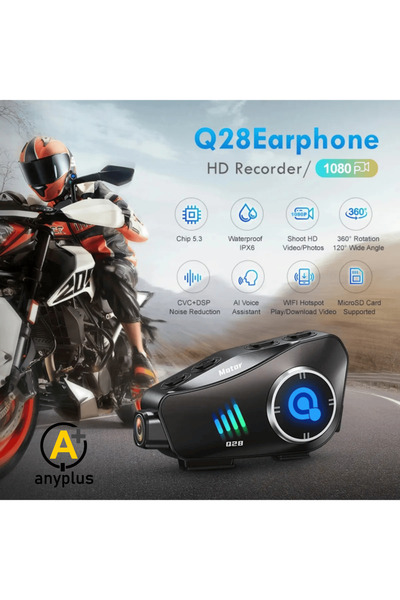 a+ anyplus AP-28 Motosiklet Kask Bluetooth Kulaklık 1080p Kamera Interkom Kulaklık Su Geçirmez Intercom