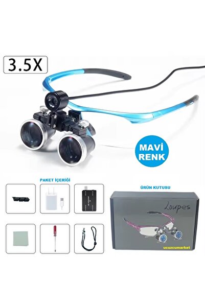 Genel Markalar 3.5X  BÜYÜTEÇLİ LED IŞIKLI TIBBİ CERRAHİ BİNOKÜLER LOUPES MAVİ...
