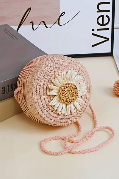 Nisankids Girl's Festive Sunflower Figured Straw Bag (Adjustable Strap)