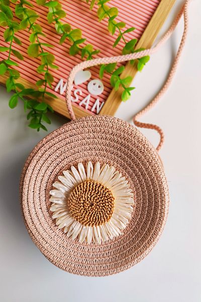 Nisankids Girl's Festive Sunflower Figured Straw Bag (Adjustable Strap)