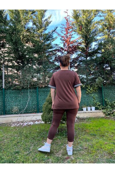 MJORA طماق بلوزة مخططة برقبة على شكل حرف V مقاس كبير