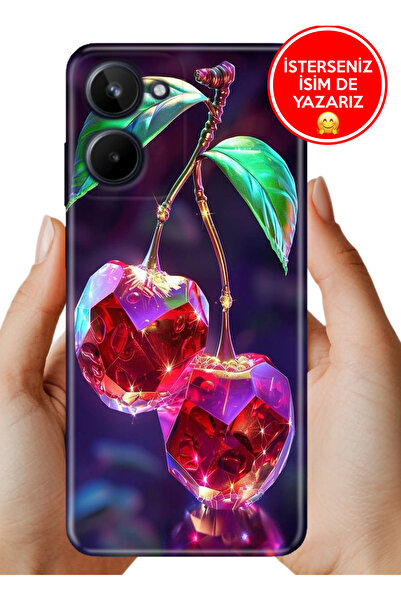 realme 10 4g Kılıf Lens Korumalı Full Desen Arka Silikon Kristal Kiraz