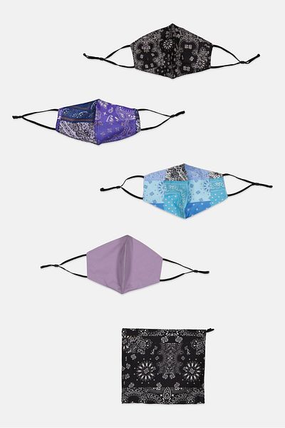 Asos Design 4 Pack Paisley Print Reusable Face Mask With Paisley Bag, Multicolor