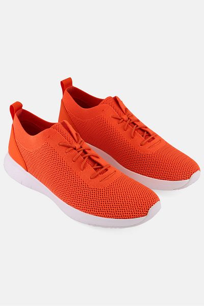 Fitflop Men Flexknit Lace Up Sneaker Shoes, Neon Orange/White