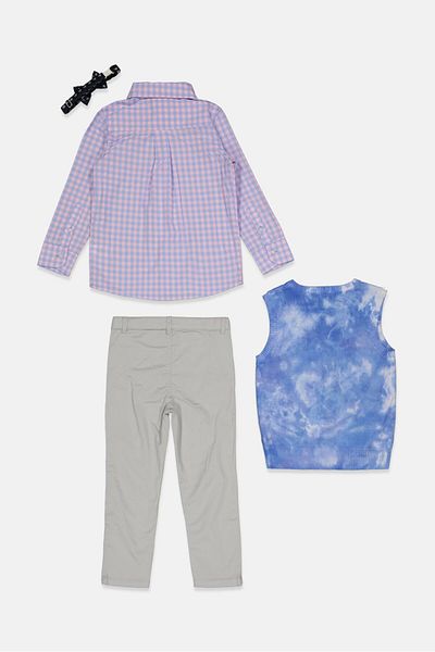 Andy & Evan Toddlers Boy 3 Piece Checkered Shirt And Pant With Sweater Vest Set, Blue