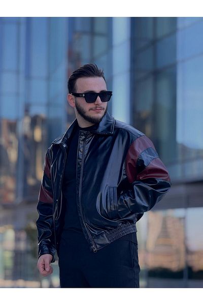 KINGAF Men's Leather Sleeve Garnish Jacket