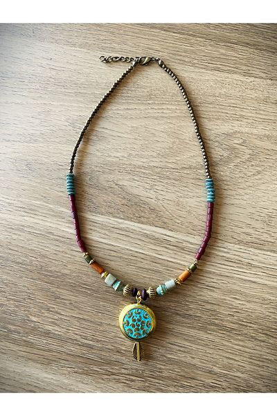 dela otantik Handmade Turquoise Gold Women's Necklace Ethnic Vintage Jewelry