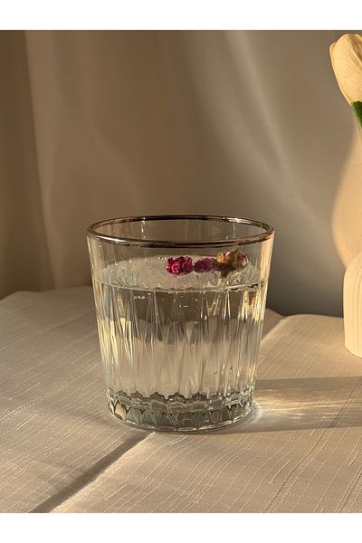 Şahika Kristal cama atılan imza 6-Piece Ahsen Platinum (Silver) Water Glass Set