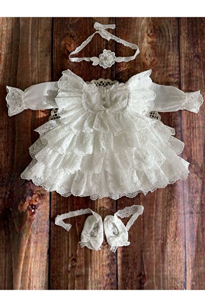 Butik KIZ BEBEK ŞIK PAMUK DANTELLİ ELBİSE SETİ