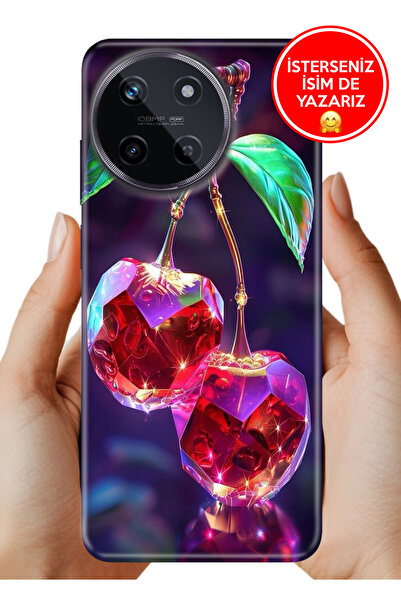 realme 11 4G Kılıf Kamera Korumalı Full Desen Arka Silikon Kristal Kiraz