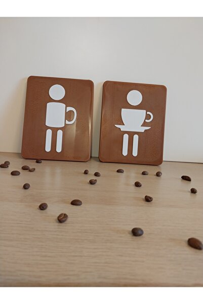 Günebakan Tuvalet Tabelası Kadın Erkek Kahve dükkanlarına özel - 2 adet Cafe Konsept WC Tabela 14,5 x 12 cm