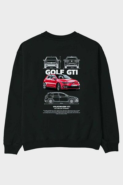 Ankhises Hanorac oversize negru cu imprimeu în spate VOLKSWAGEN Golf GTI Bărbați, femei, cu gât crew