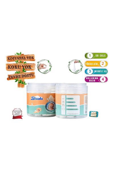 Bisula Compressed Tablet Wipes – Disposable Baby Cleaning Cloth That Opens with Water (200 Pcs)