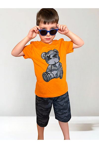 patriko tekstil Boy's Bear Camouflage Printed Shorts Tshirt Bottom Top Set