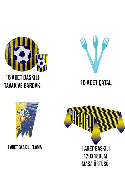 Evabrite Fan Set 16 Person Yellow Navy Blue Economical Birthday Party Supplies Set