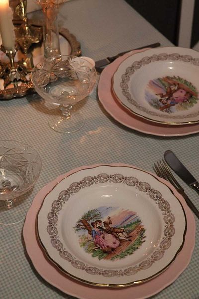 vintagetasarım Table Cloth Gingham Mint Green Frilly Vintage 150X120