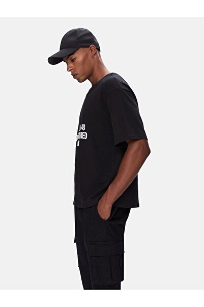 Ltb Κοντομάνικο τετράγωνο μαύρο μπλουζάκι με λαιμόκοψη