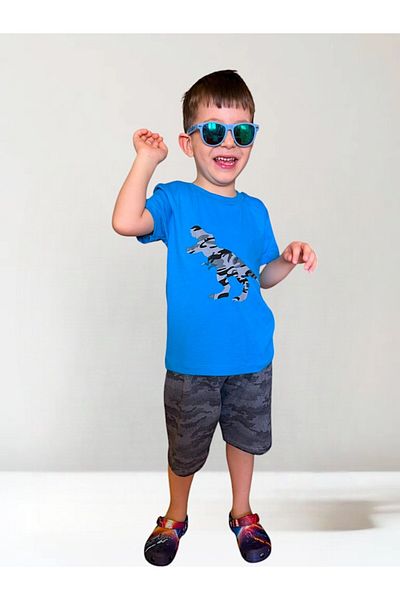 patriko tekstil Boy's Camouflage Dinosaur Printed Shorts Tshirt Bottom Top Set