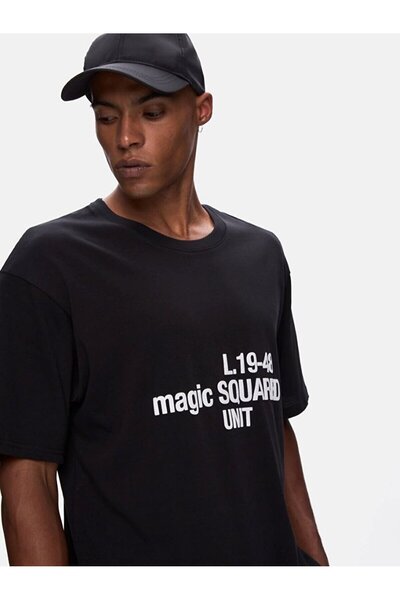 Ltb Κοντομάνικο τετράγωνο μαύρο μπλουζάκι με λαιμόκοψη