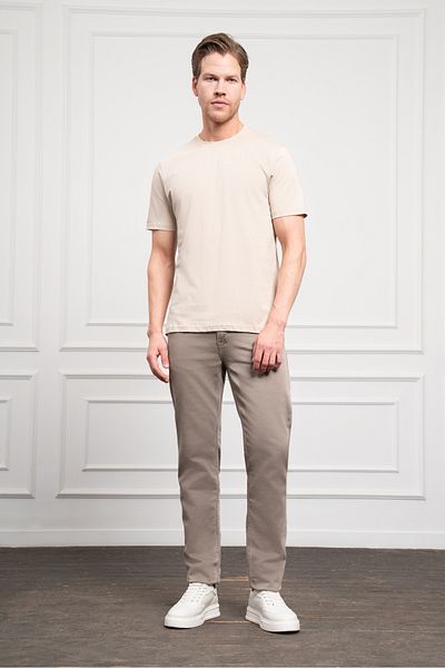Morven Men's Beige Basic Crew Neck Dynamic Fit Cotton T-Shirt