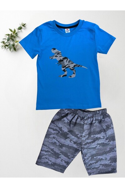 patriko tekstil Boy's Camouflage Dinosaur Printed Shorts Tshirt Bottom Top Set