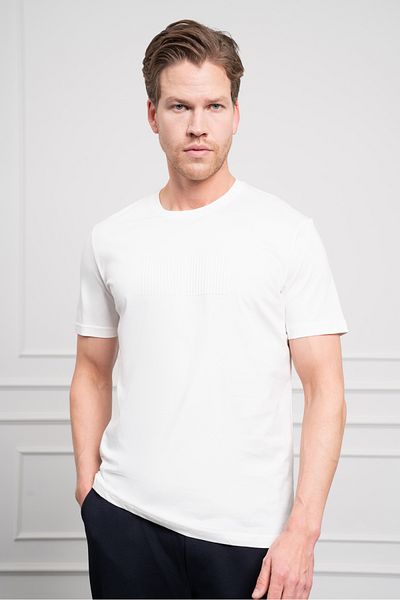 Morven Ανδρικό μπλουζάκι Ecru Trend Crew Neck Cotton Dynamic Fit