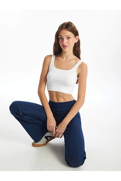 LC Waikiki Xside Active White U Neck Crop Women's Athlete Tank Top
