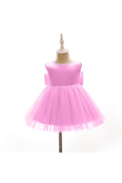 HSNLİFE Kız Bebek Pembe Yaka İncili Elbise Doğum günü Elbise Kız Çocuk Abiye ...