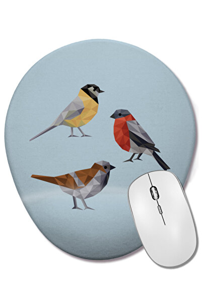 BASKI DÜNYASI Mouse Pad oval cu suport pentru încheietura mâinii, cu animale geometrice, păsări