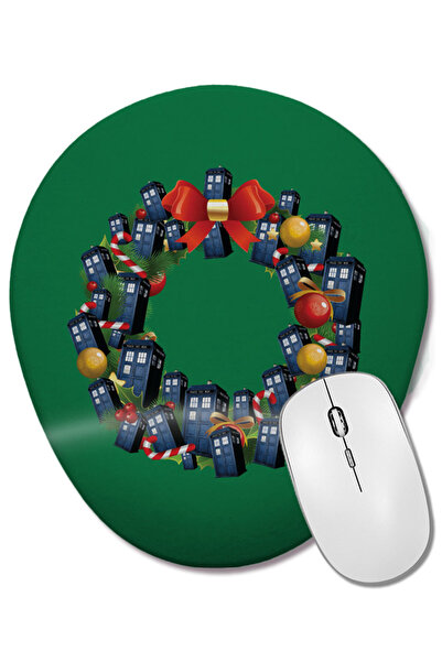 BASKI DÜNYASI Tardis Doctor Who Multiface Christmas Wreath Mouse Pad oval cu ...