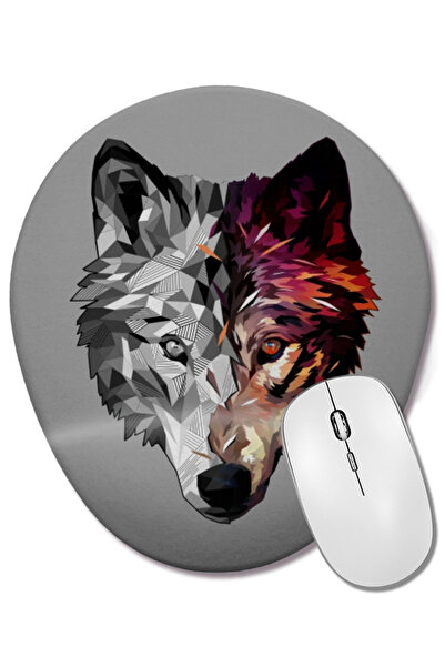 BASKI DÜNYASI Wolf Low Poly Abstract Mouse Pad oval cu suport pentru încheietura mâinii