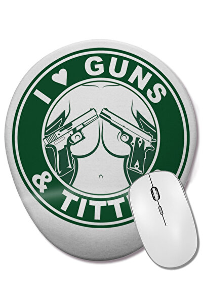 BASKI DÜNYASI Mouse Pad oval I Love Guns cu suport pentru încheietura mâinii
