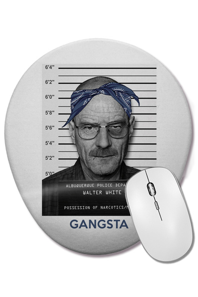 BASKI DÜNYASI Mouse Pad oval Walter White Gangsta Branco cu suport pentru înc...