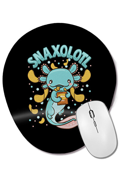 BASKI DÜNYASI Cute & Funny Snaxolotl Adorable Snacking Axolotl Oval Mouse Pad...
