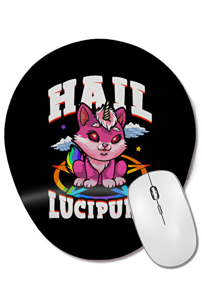 BASKI DÜNYASI Hail Lucipurr Cat Rainbow Unicorn Kitty Satanic Mouse Pad oval cu suport pentru încheietura mâinii